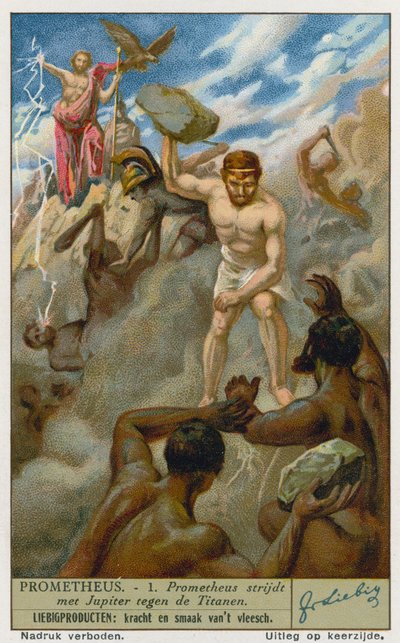 Prometeo y Zeus (Júpiter) luchando contra los Titanes de European School